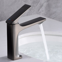 Robinet de lavabo en laiton gris anthracite, mitigeur monocommande chaud/froid, finition noir mat, luxe discret pour salle de bain