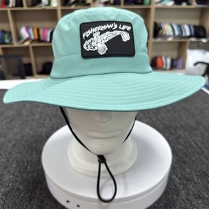 Sombrero de pescador de nailon para exteriores con logotipo personalizado y protección UV, gorra impermeable para senderismo, ala ancha, estilo pescador, cuerda - Product Image 1