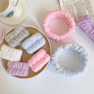 Soft Flannel Spa Headband and Wristband Set with Highly Absorbent Design for Face Washing in White Pink Gray Colors - Product Image 5