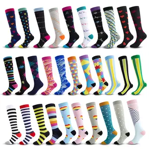 Factory Sports Compression Stockings Running Football Fancy Colored Happy Knee High Compression Socks