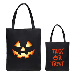 Tùy Chỉnh Sáng Tạo Bí Ngô Khuôn Mặt Mô Hình Cả Hai Bên Lừa Hoặc Điều Trị Tote Túi Halloween Đảng Món Quà Màu Đen Sinh Viên Vai Túi