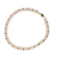 Collier tressé de haute qualité avec perles d'eau douce naturelles presque rondes de couleurs mélangées et fermoir cœur en coquillage naturel, bijou élégant