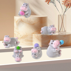 Figurines d'hippopotames miniatures en résine, décoratives, pour intérieur, bureau, accessoires de voiture, style A à F, finition brillante - Product Image 2
