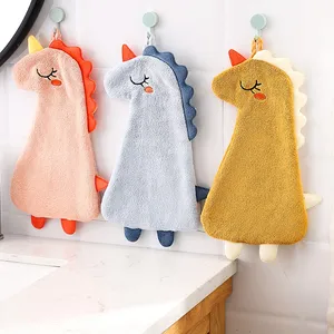Cartoon Dinosaur Hand towel hanging bathroom hand drying towel custom thicken coral fleece hanging kitchen towel Supplier