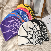 Gorro de Punto Acrílico con Diseño de Telaraña, Gorro de Invierno con Patrón de Telaraña, Gorro de Punto Cálido Estilo Hip Hop para Hombre y Mujer