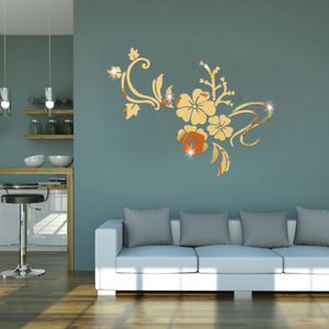Autocollant mural miroir en acrylique motif floral pour la maison, décoration de fond pour salon et chambre, peinture autocollante effet miroir - Product Image 6