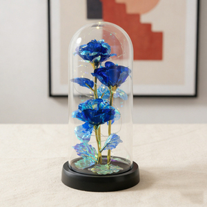 Rose in Foglia d'Oro in Cupola di Vetro con Luce LED 11*21cm, Lampada Rosa Iridescente Viola, Ornamento di Lusso per Arredamento Casa, Fornitura di Fabbrica - Product Image 4