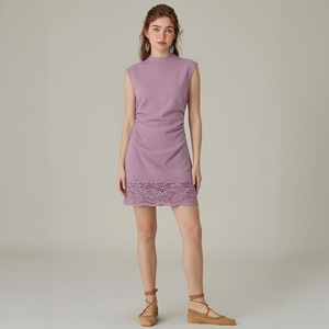 Vestido Morado de Encaje sin Mangas para Mujer, Diseño de Fabricante, Vestido Casual Mini Sólido - Product Image 2