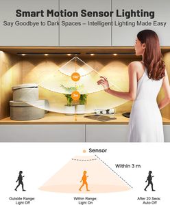 Lampe œil de chat rechargeable sans fil avec détecteur de mouvement RGB multicolore LED pour sous-meuble avec télécommande, éclairage de cuisine - Product Image 2