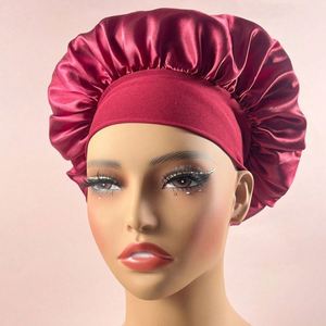Bonnet en satin à bord large très élastique, double couche, de luxe, pour le sommeil, pour femmes, soin des cheveux, bonnet de nuit, logo personnalisé, chapeau de beauté, vente en gros - Product Image 4