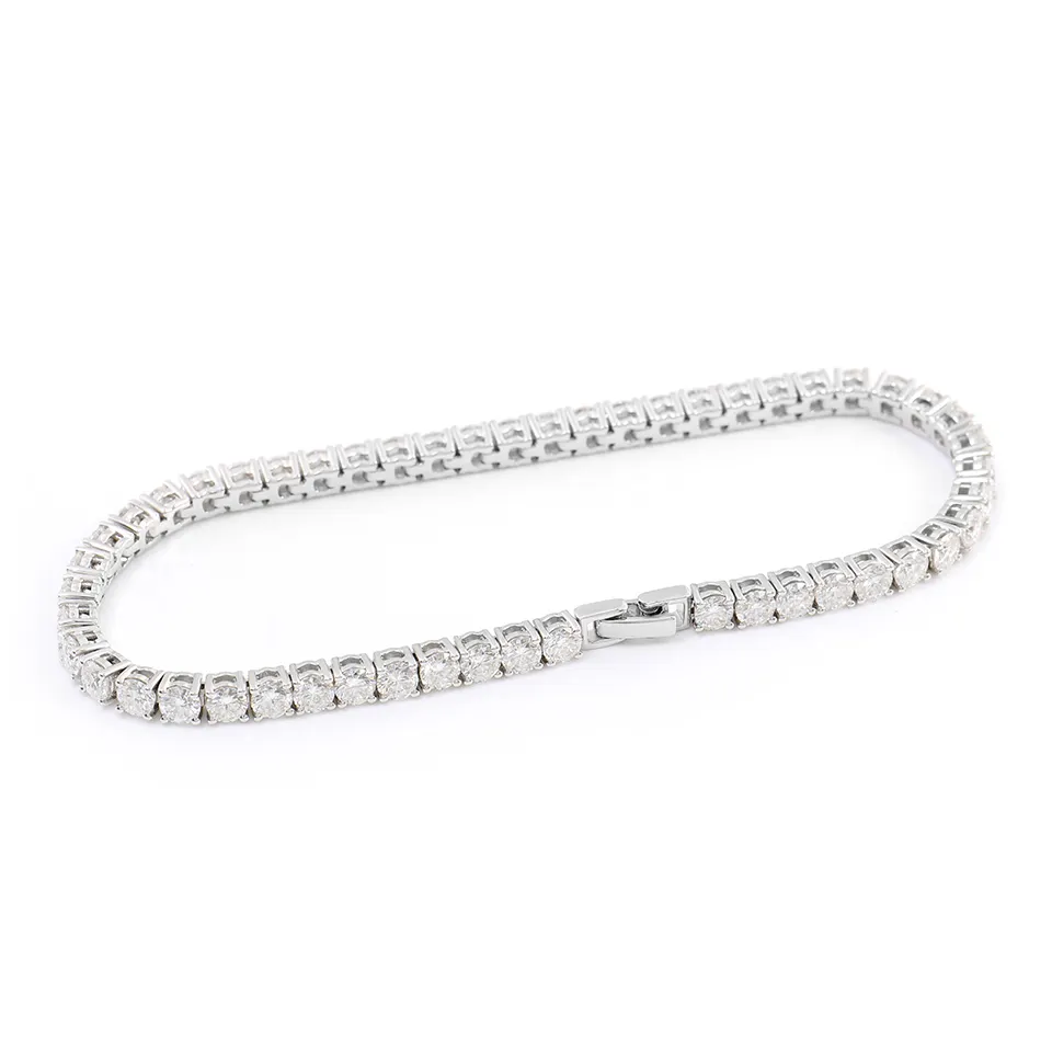 Fine Jewelry 18k White Gold 3.4mm Round Lab-Grown Diamond Tennis Bracelet Hip Hop Fashion Style