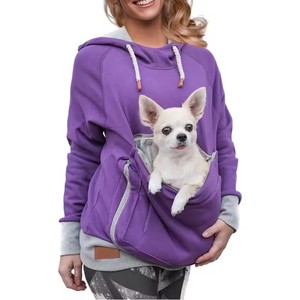 Sudadera con capucha personalizada para transportar mascotas para mujeres, estilo canguro extragrande con bolsillo frontal grande con cremallera para perros pequeños y gatos - Product Image 1