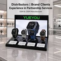 Support d'affichage de montres en acrylique OEM avec panneau LED, plaque d'étiquetage séparée, cordon de sécurité, logo personnalisé pour l'affichage en magasin de détail