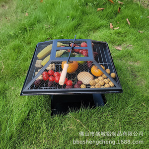 Outdoor Barbecue Grill Charcoal Stove Portable Foldable Camping Grilling Rack With Lid For Meat And Vegetables - Product Image 4