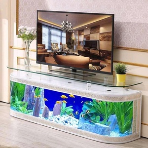 Muebles para el hogar mesa de centro de cristal de lujo con mesa de té de Acuario y mueble de Tv soporte de pecera con lámpara