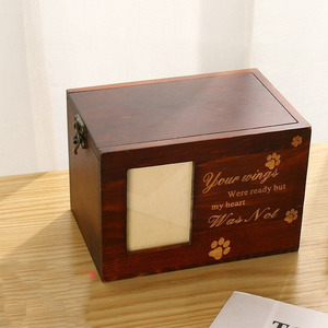 Rectangle Shape Animals Memorial <b>Box</b> Engraved Paw Prints Dogs Photo Frame Handmade Wooden Pet Urn For Dogs - Product Image 2