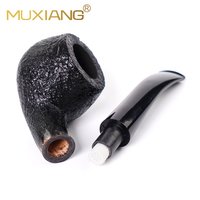MUXIANG Pipe à tabac en bois de bruyère courbée, filtre 9 mm, couleur noire sablée