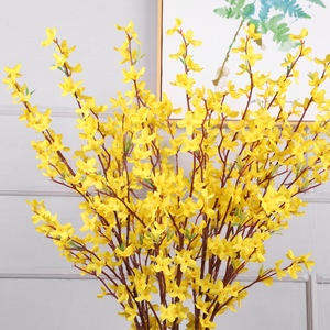 Fleur artificielle de jasmin d'hiver à 5 branches, 94 cm, fleur en soie jaune, haute simulation, décoration intérieure, accessoire de photographie extérieur - Product Image 3