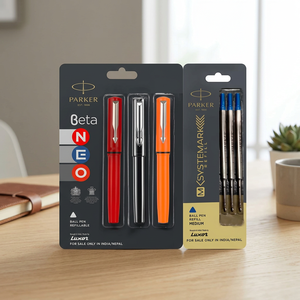 PARKER Beta Neo (Combo 3 <b>Pens</b> with 3 <b>Refills</b>) Steel Ball <b>Pen</b> Model P55 (Pack of 6 Blue) - Product Image 2