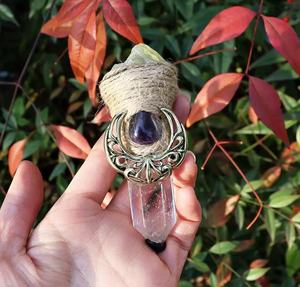 <span class=keywords><strong>Citrino</strong></span> crudo y amatista piedras curativas punto Luna forma Hexagonal prisma colgante antiguo plateado Witchy Wicca joyería - Product Image 2