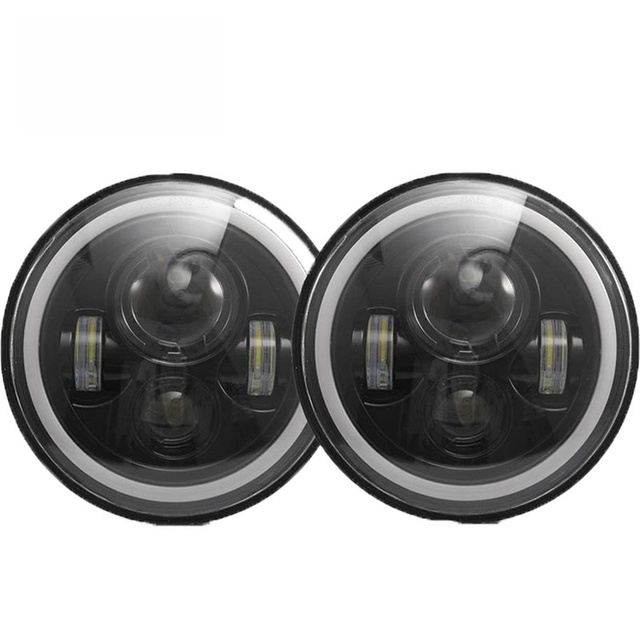 7Inch LED Headlight DRL H4 Halo Ring Angle Eye 45W 10000LM 6000K Universal Fitment for Cars Motorcycles for Wranglers JK JL 12V