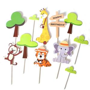 ตัวการ์ตูนน่ารักรูปสัตว์ป่าและของสะสมป้ายคัพเค้กสุขสันต์วันเกิดและวันวาเลนไทน์ตกแต่งด้วยยีราฟและเสือ - Product Image 6