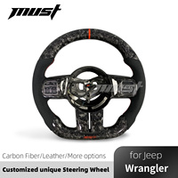 Volant personnalisé en fibre de carbone forgée noire pour Jeep Wrangler JK Rubicon 4x4 Sport Grand Cherokee SRT8 2011-2016 - Amélioration
