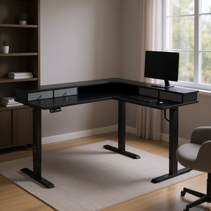 Escritorio de Esquina en Forma de L para Juegos, Eléctrico, Ajustable en Altura, con Cajones, Superficie de MDF, Muebles para Oficina en Casa - Product Image 2