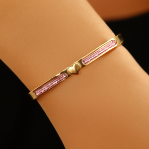 Crystal Bracelet Gold Plated 316L Stainless Steel Pink Rhinestones <b>Heart</b> Detail Fashion Jewelry - Product Image 3