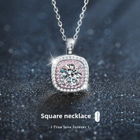 Collier pendentif en moissanite plaqué or rose en argent sterling 925 pour femme, motif cube de sucre, tendance, inaltérable, chaîne simple pour clavicule