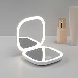 Vuông dual-mặt LED nhỏ gọn gương với 1X/5x Độ phóng đại xách tay trang điểm gương với đèn LED - Product Image 6