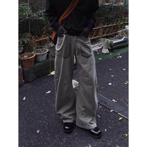 Spring Autumn American Style Low <b>Waist</b> Woven Gray <b>Jeans</b> for Men Vintage Loose Fit Straight Wide Leg Trendy - Product Image 3