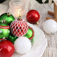 Juego de Adornos Navideños Surtidos, Bolas de Plástico Irrompibles con Malla y Relieve para Decoración de Árboles de Navidad, 6 cm