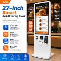 Kiosco de Autoservicio de 27 Pulgadas para Restaurante, Pantalla Táctil, Escáner QR, Pago con Tarjeta NFC, Impresora de Recibos de 80 mm, CPU Intel Core I5