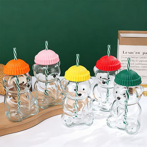 Vaso <span class=keywords><strong>de</strong></span> Vidrio con Forma <span class=keywords><strong>de</strong></span> Oso <span class=keywords><strong>de</strong></span> Peluche con Logotipo <span class=keywords><strong>de</strong></span> Marca Personalizado, Vaso Reutilizable para Bebidas Frías, Taza <span class=keywords><strong>de</strong></span> Café con Tapa y Sombrero - Product Image 3