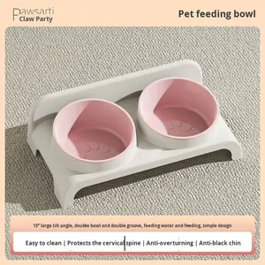 Duplo ângulo Eco-Friendly Pet alimentação <span class=keywords><strong>Bowl</strong></span> para cães gatos impede capotamento com coluna cervical Características feitas de plástico - Product Image 2