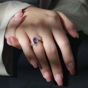 Luxury Exquisite Charm Purple Horse Eye Shaped Women's <b>Ring</b> with Adjustable Open <b>Size</b> Sparkling Zircon High-quality <b>Ring</b> - Product Image 4