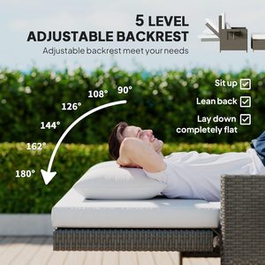 Tumbona Doble de Ratán para Jardín, con Respaldo Ajustable en 5 Niveles, Almacenamiento, Cojines y Almohadas, Juego de Jardín Retráctil - Product Image 4