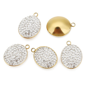 Pendentif ovale en acier inoxydable avec strass colorés, accessoires de bijoux DIY pour collier, boucles d'oreilles, bracelet, vente en gros - Product Image 3