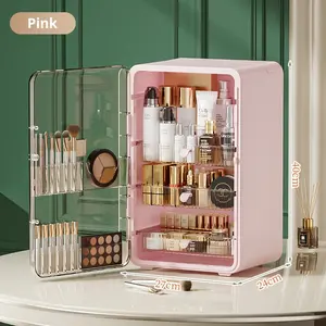 Boîte de rangement cosmétique en plastique haut de gamme, grande capacité, pliable, anti-poussière, organisateur de soins de la peau, coiffeuse, armoire à maquillage - Product Image 6