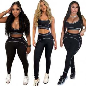 Conjunto Deportivo de Dos Piezas para Mujer, Verano 2026, con Rayas, Top Deportivo y Leggings para Gimnasio, Yoga, Correr - Product Image 2
