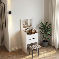 Table de toilette moderne en bois avec miroir éclairé LED, design rabattable, armoire de rangement multifonctionnelle, pour chambre à coucher et salon