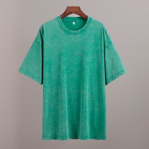 T-shirt d'été à manches courtes, style européen décontracté, col rond, effet délavé et sablé - Product Image 5