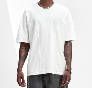 T-shirt a maniche corte da uomo estiva in cotone lavorato a maglia <span class=keywords><strong>bianca</strong></span>, a <span class=keywords><strong>mezza</strong></span> <span class=keywords><strong>manica</strong></span>, vestibilità ampia, casual, oversize, con spalle scese - Product Image 3