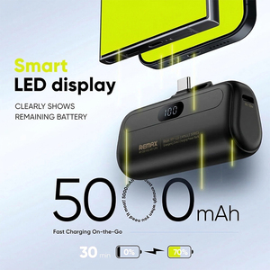 Remax Power Bank Portátil USB-C <span class=keywords><strong>de</strong></span> 5000 mAh, Pequeña Batería Externa con Carga Directa y Pantalla Digital - Product Image 4