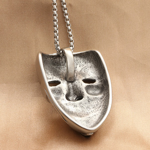 Stainless Steel Mask Pendant Themed Punk Retro Men's Fashion Jewelry <b>Charm</b> <b>Silver</b> Color Chain Included - Product Image 2
