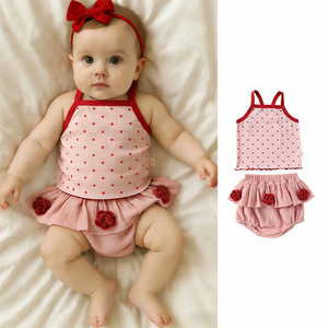 Completo Estivo da <span class=keywords><strong>Bambina</strong></span> con Bretelle a Fiori e Pois, Top Senza Maniche e <span class=keywords><strong>Pantaloncini</strong></span> in <span class=keywords><strong>Cotone</strong></span> Elasticizzato Traspirante e Morbido, Adorabile - Product Image 3