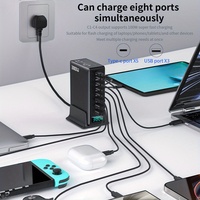 Station de charge de bureau 380W GaN 8 ports avec écran numérique, charge rapide multi USB-C PD100W QC3.0 pour ordinateur portable, téléphone, tablette, certifiée CE