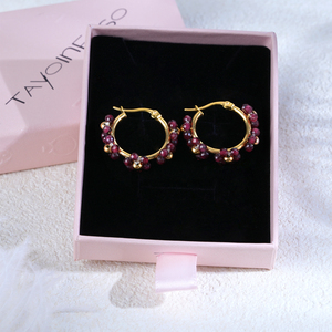 TAYLORFASO 22k Gold Plated <b>Garnet</b> Hoop <b>Earrings</b> Women's Classic Everyday Wear Jewelry - Product Image 6