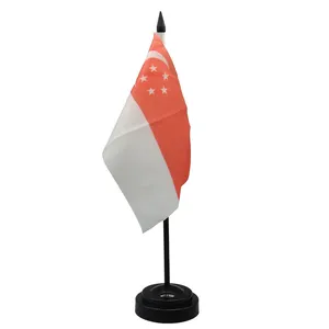 Singapore Table Flag Polyester Fabric With Black Plastic pole and ABS Base Office decoration can custom design